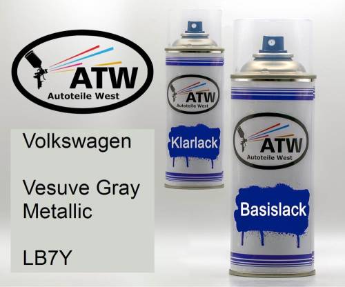 Volkswagen, Vesuve Gray Metallic, LB7Y: 400ml Sprühdose + 400ml Klarlack - Set, von ATW Autoteile West.